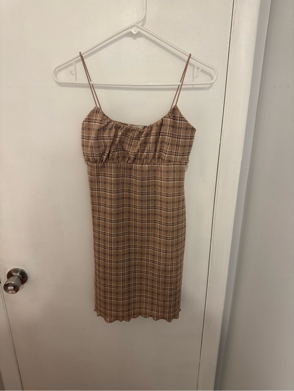 Ultra Flirt Brown Plaid Spaghetti Strap Mini Dress